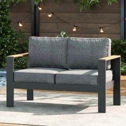 Assembled. Aluminum Outdoor Furniture Set 2 Seat Loveseat, Outside Patio Deep Seating Conversation Set with Upgraded Washable Thick Cushion