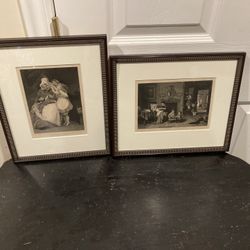 Awesome Pair Of Antique B&W Prints Under Museum Glass & Frames!