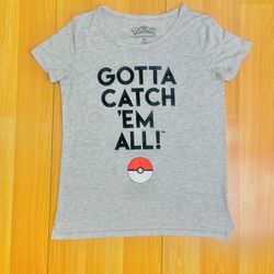Pokemon GOTTA CATCH 'EM ALL T-Shirt grey size small women’s shirts 