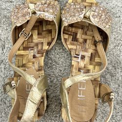 Gold Embellished Sandals Size 6.5 – Crystal Detail – Summer Shoes