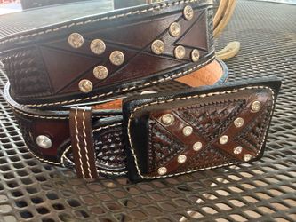 Tooled Leather Western with Crystal Studs