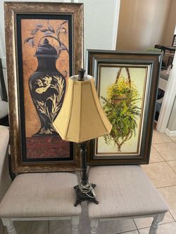 Framed Wall Art Prints and Table Lamp Set