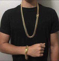 14MM Cuban Set 14K Gold Plated Doesn't Loses Color