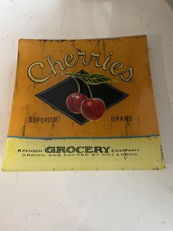 Prima Donna- Cherries Label Design Glass Plate/Tray  13.5” x 13.5 “
