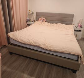 Used California King Bed Frame with Upholstered Headboard