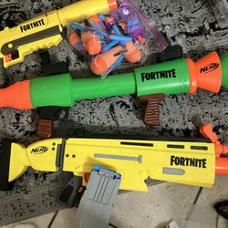 Fortnite Nerf Gun Lot 4 Guns Bazookaj Battery Powered SCAR Rifle Pistol With Silencer Llama Gun