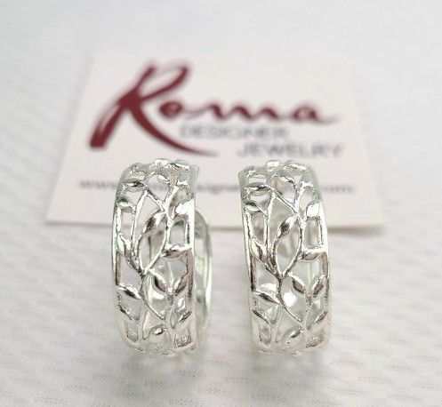 Roma Hoop Earrings Designer Jewelry Silver Filigree Floral