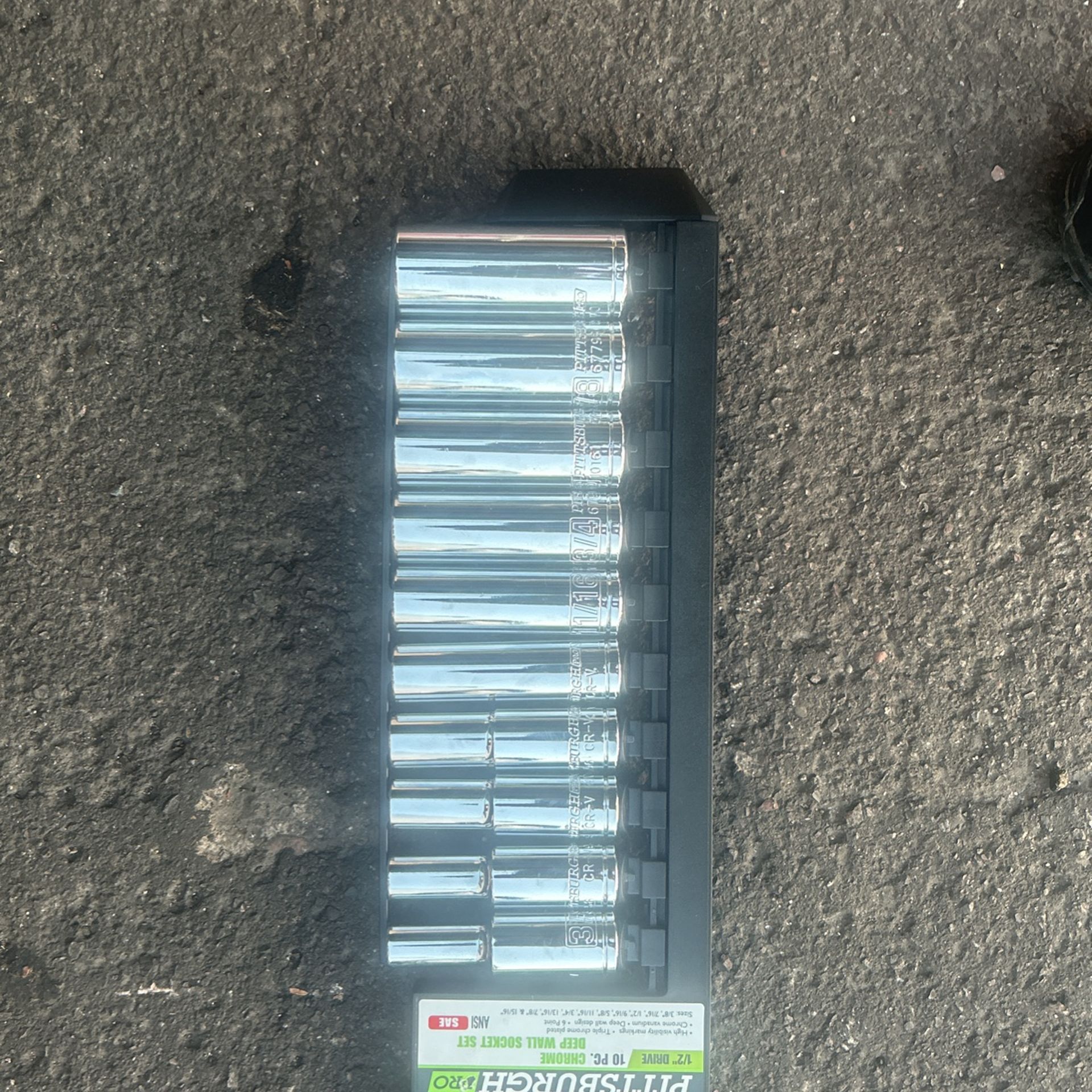 Pittsburgh 1/2 Chrome Deep Wall Socket Set 6-point