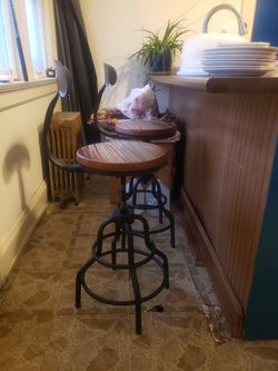 Lokkhan Rustic Industrial Adjustable Height Bar Stools (Set of 2)