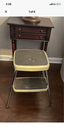 Vintage Rubbermaid 2 Step Folding Stool Yellow Trim Mid Century Kitchen Ladder