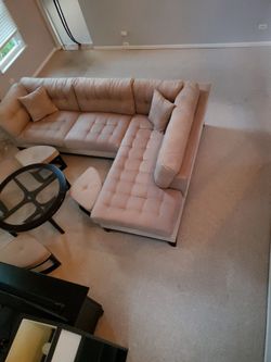 The RoomPlace "Uptown" Cream 3-Pc Sectional Set - Includes Table & Ottomans