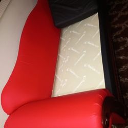 Red And Black Sofa With Wood Frame