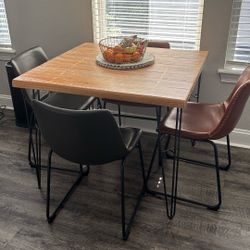 Wooden Table & Leather Chairs