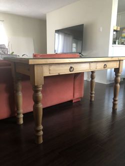 Desk/Console Table Natural Solid Wood w/ 2 Drawers
