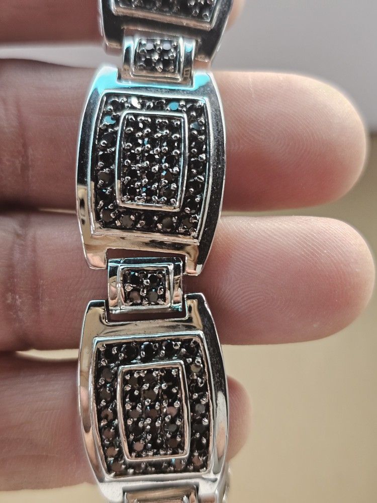 Stainless Steel Bracelet With Black Stones