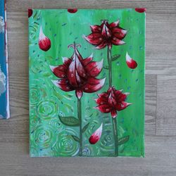 Crimson Bloom in the Rain