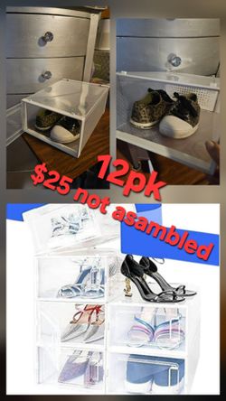 Stackable and Foldable Clear Shoe Storage Organizer Box, Medium, 12-Pack