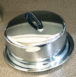 1970s Vintage Stainless Steel Travel Cake Plate 