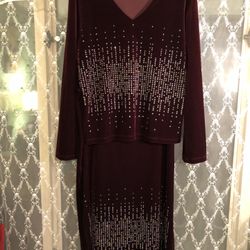 Women's suit (jacket and skirt) Upper East Side. Bordeaux color with colored rhinestones.  Size XL.$75