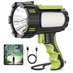 Brandnew  Rechargeable Flashlights High Lumens, Super Bright 10000mAh Spotlight Flashlight with Built-in Stand & 3 Color Lenses, Water-Resistant LED H