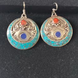 Real Silver Turquoise Hanging Earrings 