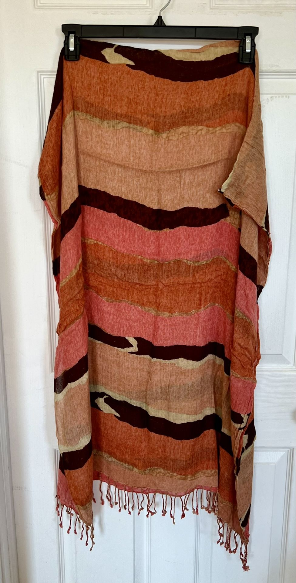 Talbots Orange Salmon Rust Southwestern Fringed Oblong Scarf