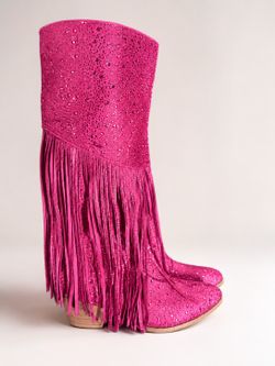 Hot Pink Rhinestone Fringe Western Cowboy Boots – Women’s – Festival/Rodeo - SIZE 9