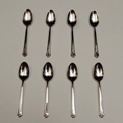 Antique Sterling Silver 925 Demitasse Coffee Tea Spoon Set of 8 Oneida Damask Rose Silverware Flatware Gold Silver Platinum Bullion 001