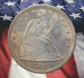 1846 Seated Liberty Dollar Silver Plated Novelty Coin - Cir