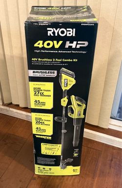 RYOBI 40V HP Brushless 650 CFM 160 MPH Cordless Leaf Blower and Carbon Fiber String Trimmer with 4Ah Battery and Charger