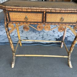 Vintage Bamboo & Rattan Entry Hall/Etagere/Console Table