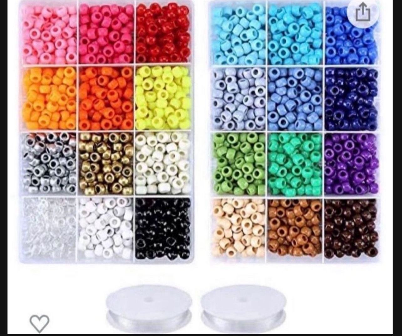 Greentime Pony Beads Jewelry Making Kit, 9mm Pony Beads Rainbow Opaque Beads Small Loose Spacer Beads for Friendship Bracelet Jewelry Necklace Making 