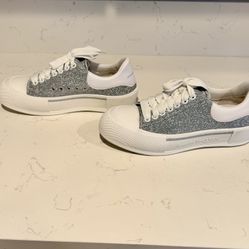 Alexander McQueen Plimsoll White and Silver Athletic Shoes