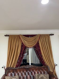 Luxury Gold and Burgundy Curtain Set with Valance