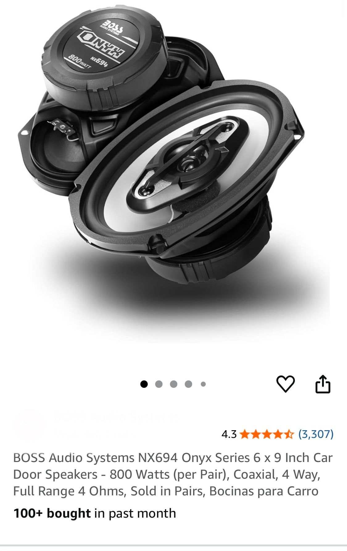 BOSS Audio Systems NX694 Onyx Series 6 x 9 Inch Car Door Speakers - 800 Watts (per Pair), Coaxial, 4 Way, Full Range 4 Ohms