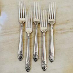 5pc ONEIDA Distinction Silverplate Dinner Forks 7 5/8” Prestige Plate 1951
