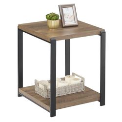 Industrial End Table, Square Side Table with Storage Shelf for Living Room, Wood and Metal Nightstand, Oak  Product Dimensions 18"D x 19"W x