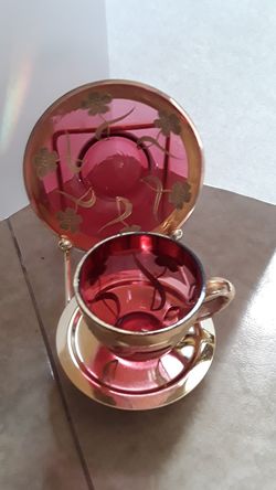 Cranberry cup and saucer set