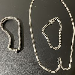 Silver bracelet and necklace // 14k white gold plated bracelet