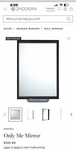 Design Authentic Kartell “Only Me” rectangular mirror designed by Philippe Starck.