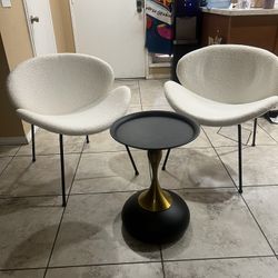 2 Dining Chairs With Modern Round Side Table 