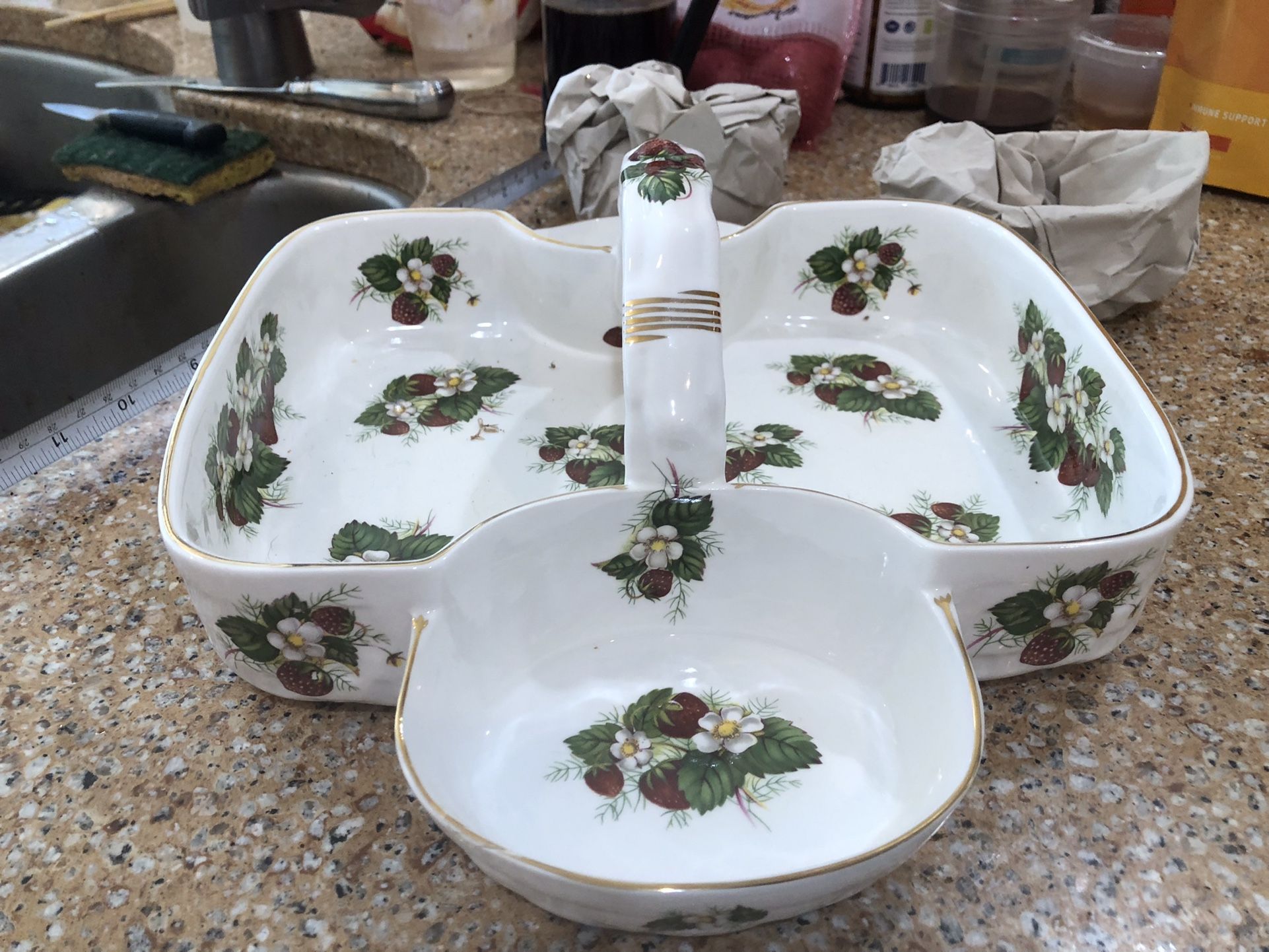 Strawberry Platter, With Matching sugar And Creamer,,Royal Worcester 