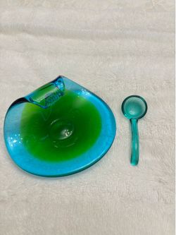 Mcm vintage retro Murano glass bowl with spoon