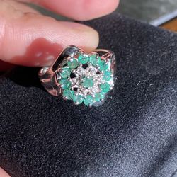 10k White Gold Diamond And Genuine Emerald Ring
