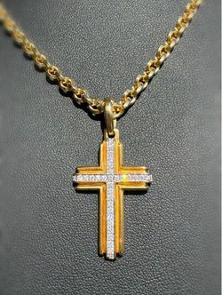 David Yurman 18K Yellow Gold Diamond CROSS PENDANT 34mm & STREAMLINE® Oval LINK chain NECKLACE 22” 4.8mm