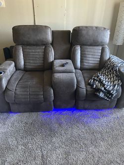 Power Reclining Loveseat with Blue LED Lights, Lumbar & Head Support