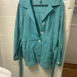 White tag Lilly Pulitzer Blue Suede Jacket and Skirt