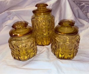Vintage L.E. Smith Glass Set of 3 Canisters