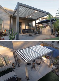 Patio shade with fan and LED lights