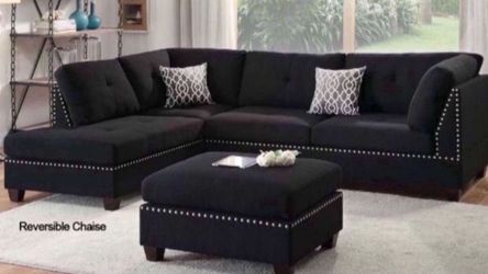 New Black Or Gray Sectional And Ottoman Sofa Couch 